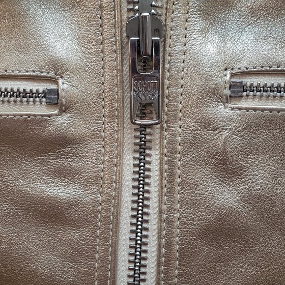 Schott NYC *NEW* Metallic Lightweight Cowhide Gold Leather Jacket - Picture 11 of 14
